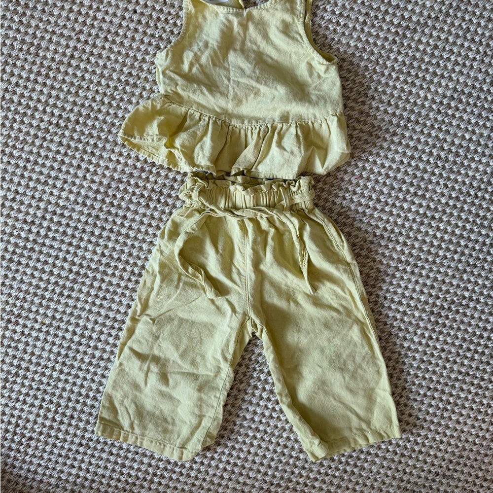 Zara Light Yellow Ruffle Top and Pants Set